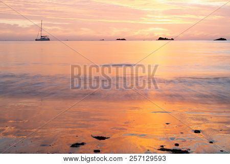 Eyemouth beach at sunrise in Scotland using a long exposure