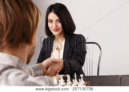 Chess Players Are Shaking Hands. Chess Game