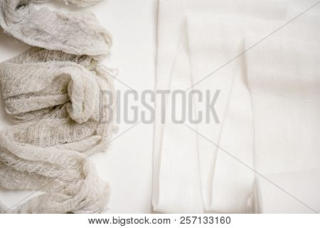 Pure White Bandage Opposite Dirty. The Concept Of Opposites In Business, Comparison Concept.