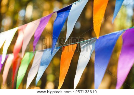 Carnival Garland with Flags, Decorative Party Pennants for Birthday Celebration, Festival and Fair Decoration, Hanging Flags, Bunting Flags ,Triangle Fabrics Hanging on the Rope, Bunting Background 