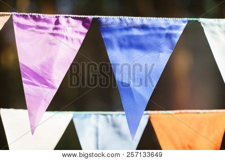 Carnival Garland with Flags, Decorative Party Pennants for Birthday Celebration, Festival and Fair Decoration, Hanging Flags, Bunting Flags ,Triangle Fabrics Hanging on the Rope, Bunting Background 
