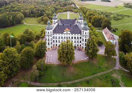 Skokloster, Sweden - August 22, 2018: Aerial View Of The Swedish 17 Th Skokloster Castle Baroque Sty