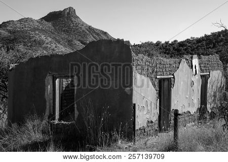 Crumbling Old Building And Montana Peak, Ruby, Arizona