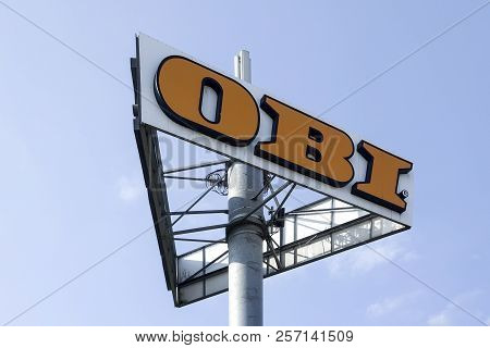 Wetzlar, Germany March, 2018 Obi Sign On A Pole. Founded In 1970, Obi Is The Largest Do It Yourself 