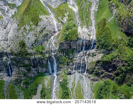 Aerial View From The Drone. Sofia Waterfalls, Lower Arkhyz, Karachay Cherkess Republic.