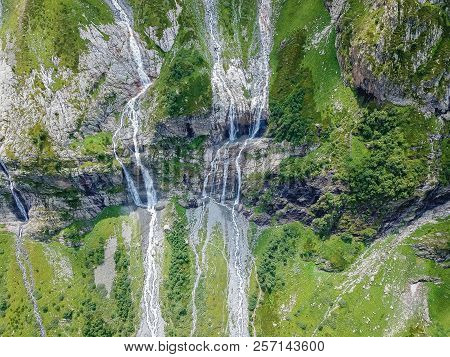 Aerial View From The Drone. Sofia Waterfalls, Lower Arkhyz, Karachay Cherkess Republic.