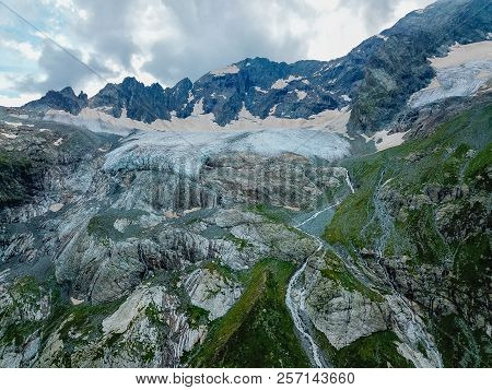 Aerial View From The Drone.the Source Of Sofia Waterfalls, Lower Arkhyz, Karachay Cherkess Republic.