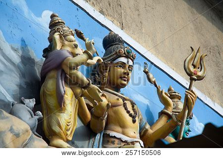 Close Up Of Colorful Statues Of Shiva And Ganesha At Meenakshi Temple In Madurai, Tamil Nadu, India,