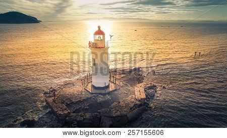 Aerial View Of The Lighthouse At Cape Egersheld In Vladivostok