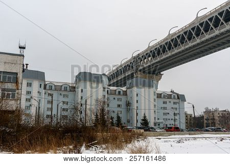 Saint Petersburg, Russia - January 12, 2018: Western High-speed Diameter Over The Houses On Kanoners