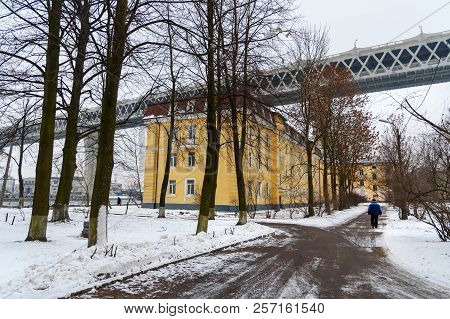 Saint Petersburg, Russia - January 12, 2018: Western High-speed Diameter Over The Houses On Kanoners