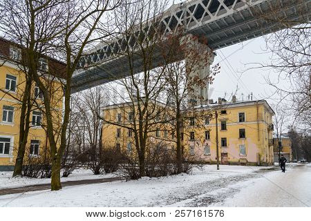 Saint Petersburg, Russia - January 12, 2018: Western High-speed Diameter Over The Houses On Kanoners