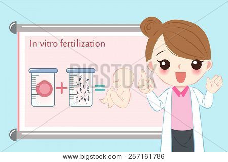 Woman Doctor With In Vitro Fertilizationon The Blue Background