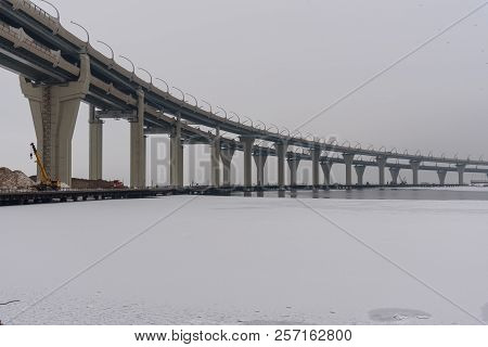 Western High-speed Diameter From Kanonersky Island In Winter. Saint Petersburg. Russia,