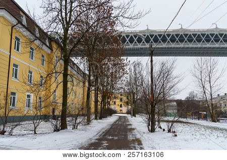 Western High-speed Diameter Over The Houses On Kanonersky Island In Winter In Saint Petersburg. Russ
