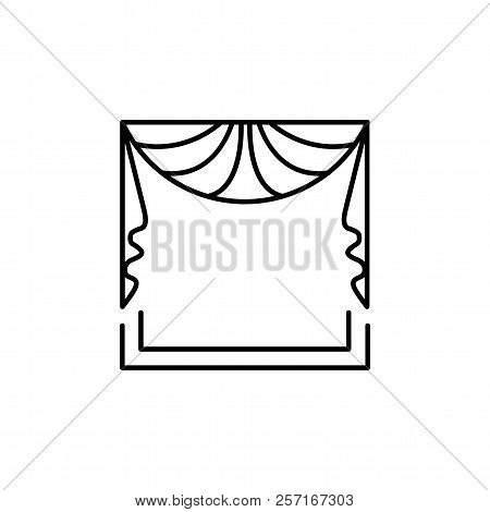 Vector Illustration Of Fabric Valance With Central Fan Drapery. Line Icon Of Shade. Element Of Home 