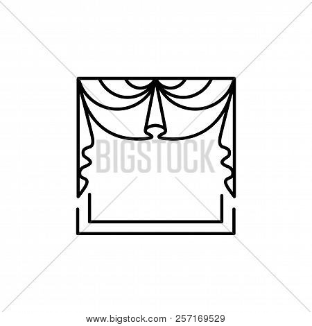 Vector Illustration Of Fabric Valance With 2 Asymmetric Swags. Line Icon Of Window Pelmet. Front Vie