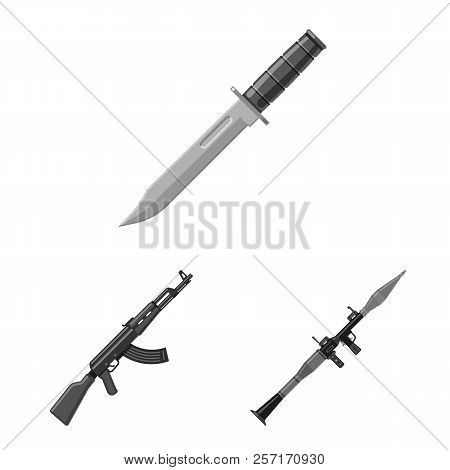 Vector Illustration Of Weapon And Gun Sign. Set Of Weapon And Army Vector Icon For Stock.