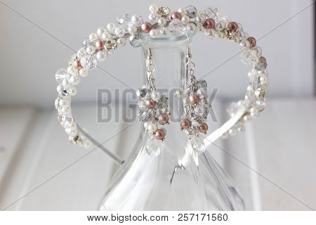 Wedding Decoration On A Wooden Background, Decoration In A Hairdo