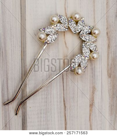 Wedding Decoration On A Wooden Background, Decoration In A Hairdo