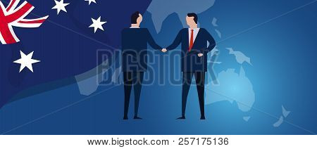 Australia International Partnership. Diplomacy Negotiation. Business Relationship Agreement Handshak