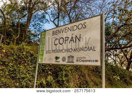 Copan Ruins, Copan, Honduras. February 2018. A View Of Signage In Copan Ruins In Honduras