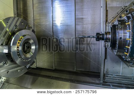 Cnc Drilling, Tuning And Turning Metal With A Cutting Tool And Centering Tool. The Concept Of High-t
