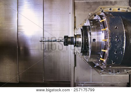 Cnc Drilling, Tuning And Turning Metal With A Cutting Tool And Centering Tool. The Concept Of High-t