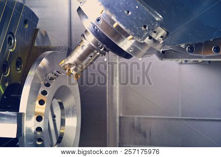 Cnc Router And Turning Metal With A Cutting Tool And Centering Tool. The Concept Of High-tech Proces