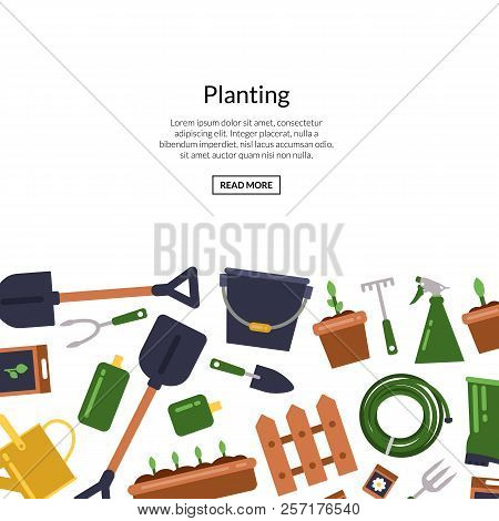 Vector Banner And Poster Flat Gardening Icons Background With Place For Text Illustration