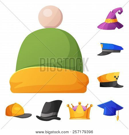 Isolated Object Of Headwear And Cap Sign. Set Of Headwear And Accessory Stock Vector Illustration.