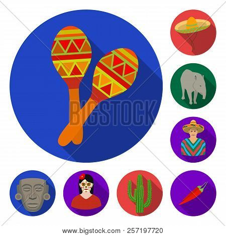 Country Mexico Flat Icons In Set Collection For Design. Mexico And Landmark Vector Symbol Stock Web 