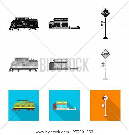 Vector Illustration Of Train And Station Symbol. Collection Of Train And Ticket Vector Icon For Stoc