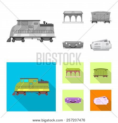 Isolated Object Of Train And Station Icon. Collection Of Train And Ticket Stock Symbol For Web.
