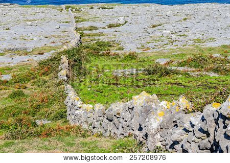 Fanore Beach In Burren Mountain With Stone Walls