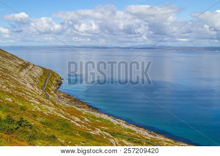 Burren Way Trail With Galway Bay In Background