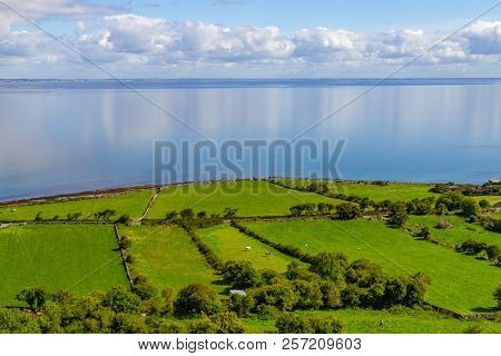 Farms In Burren Way Trail With Galway Bay In Background