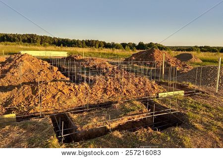 Wooden Formwork Concrete Strip Foundation For A Cottage