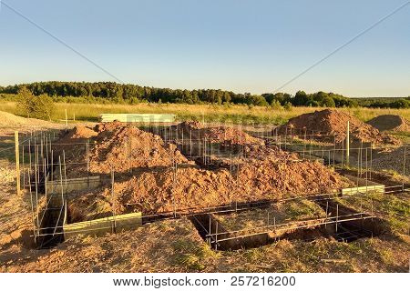 Wooden Formwork Concrete Strip Foundation For A Cottage