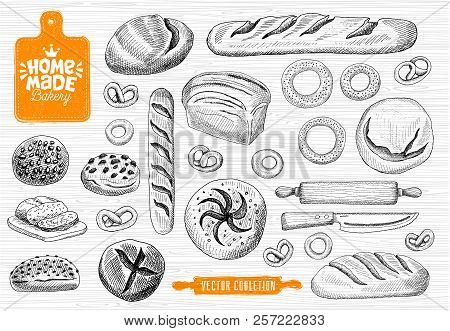 Home Made Bakery Logo, Baking, Bread Vector Collection. Bakery House Logo Design, Food Shop. Bread, 