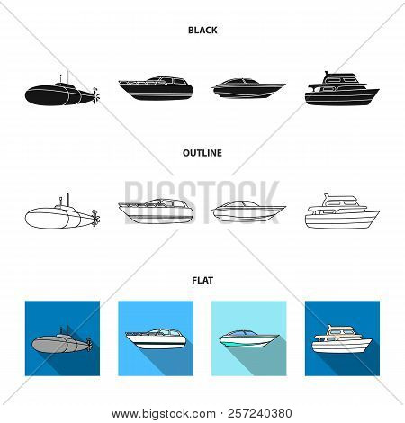 A Military Submarine, A Speedboat, A Pleasure Boat And A Spirit Boat.ships And Water Transport Set C