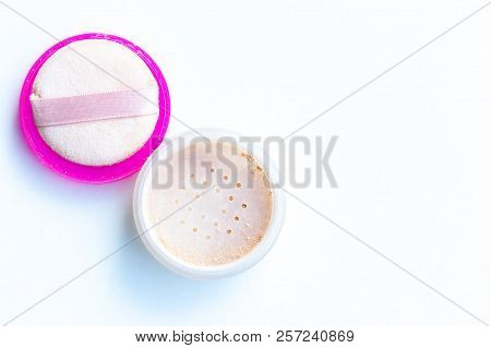 Make Up Powder On A White Background.