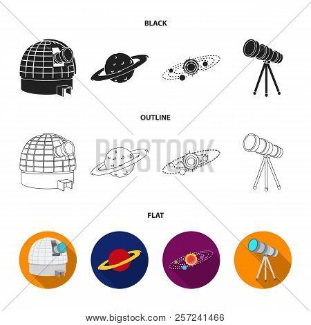 Observatory With Radio Telescope, Planet Mars, Solar System With Orbits Of Planets, Telescope On Tri