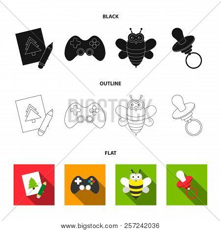 Picture, Dzhostik, Bee, Nipple.toys Set Collection Icons In Cartoon Style Vector Symbol Stock Illust