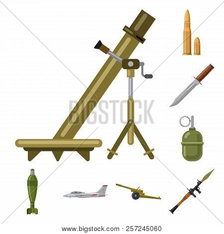 Vector Illustration Of Weapon And Gun Sign. Set Of Weapon And Army Vector Icon For Stock.
