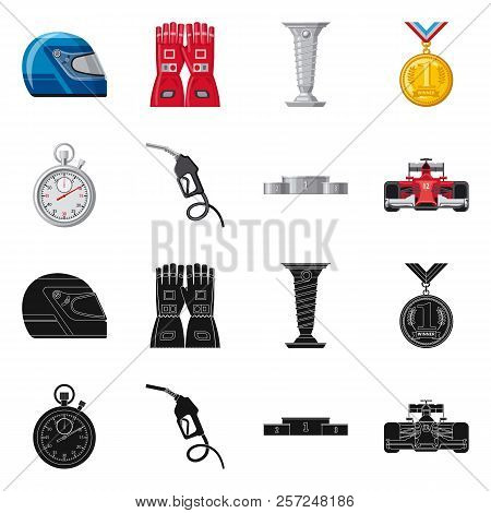 Vector Illustration Of Car And Rally Icon. Set Of Car And Race Vector Icon For Stock.