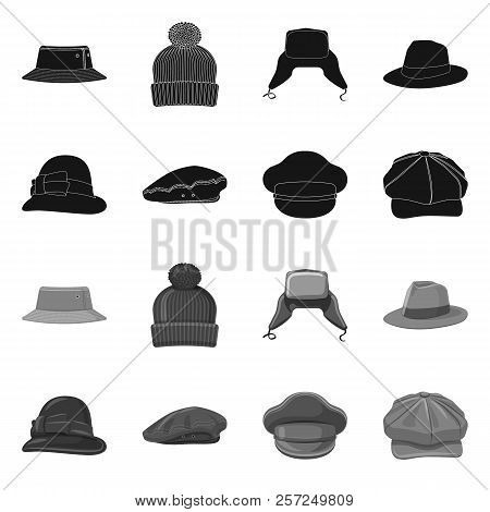 Vector Illustration Of Headwear And Cap Sign. Collection Of Headwear And Accessory Vector Icon For S