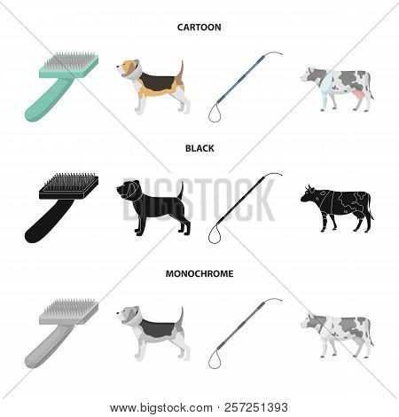 Dog, Cow, Cattle, Pet .vet Clinic Set Collection Icons In Cartoon, Black, Monochrome Style Vector Sy