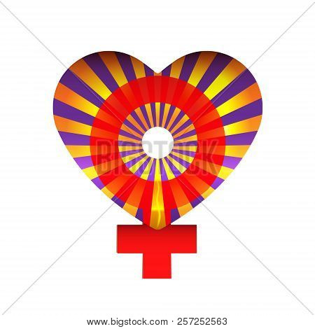 Valentines Day Or 8 March Heart With Gender Sign Women Creative. A Symbol Of Love Red And Orange Ton