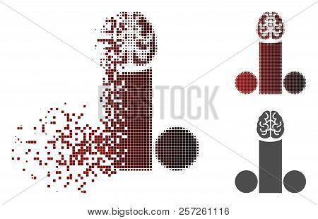 Male Penis Brain Icon In Sparkle, Dotted Halftone And Undamaged Whole Variants. Points Are Combined 